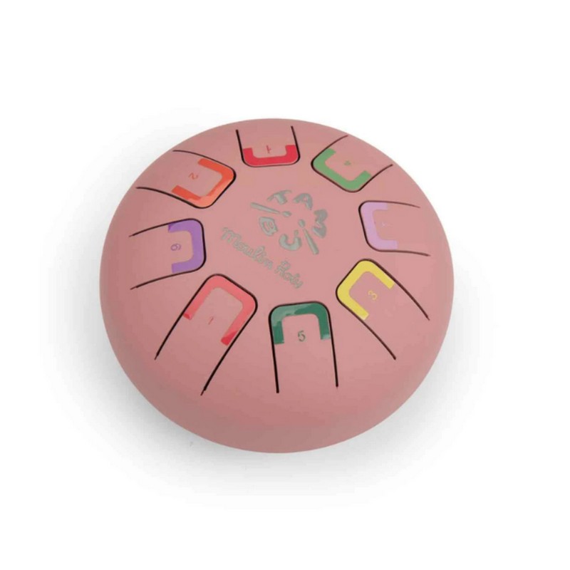 Tamburo a lingue in metallo (steel tongue drums) piccolo di colore rosa, include bacchette, libretto con canzoni e borsa per il trasporto - una fantastica idea regalo per bambini!